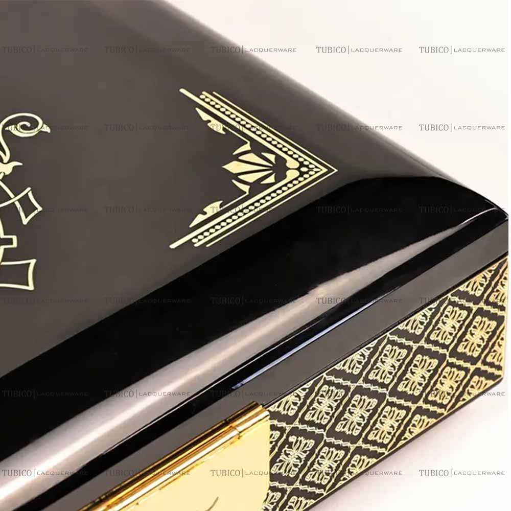 Hộp sơn mài cao cấp đựng trang sức hoa văn nhũ vàng